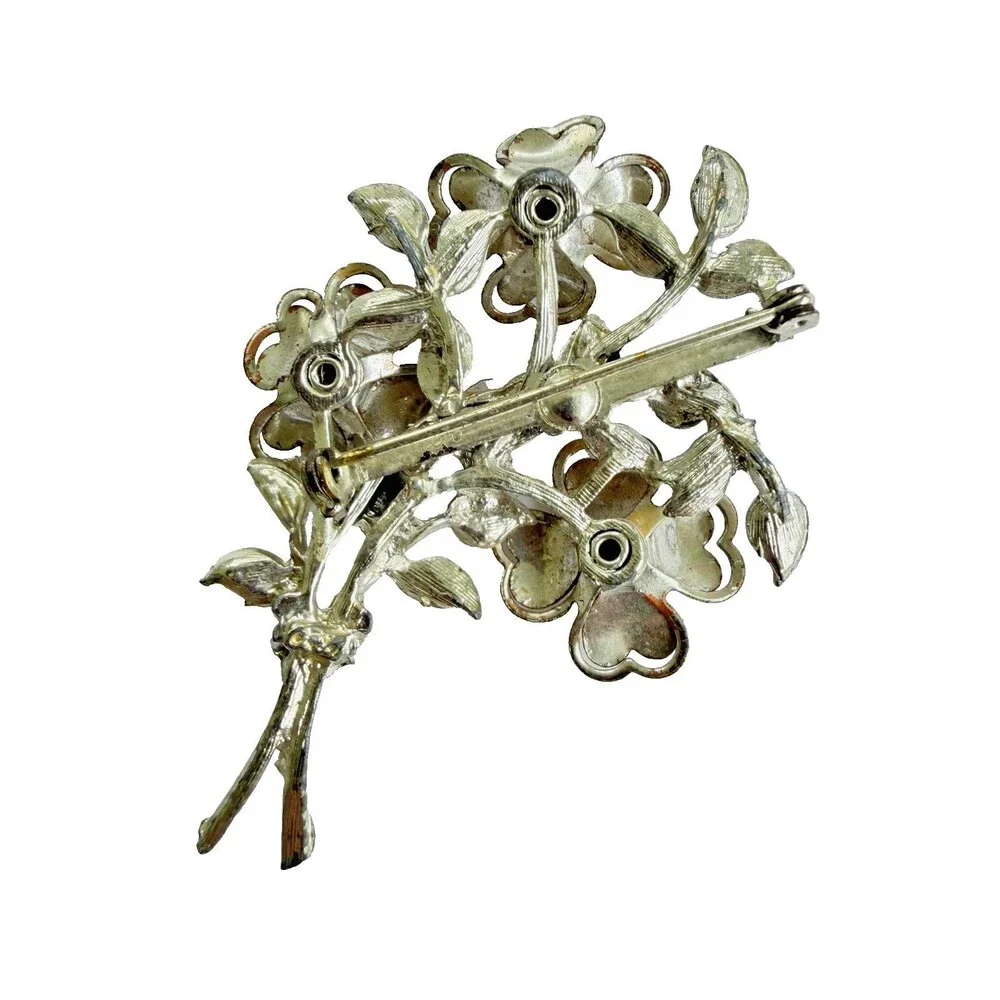 Vintage 1950 Coro Floral Spray Brooch Gold Tone AB Rhinestone Flower Bouquet Pin